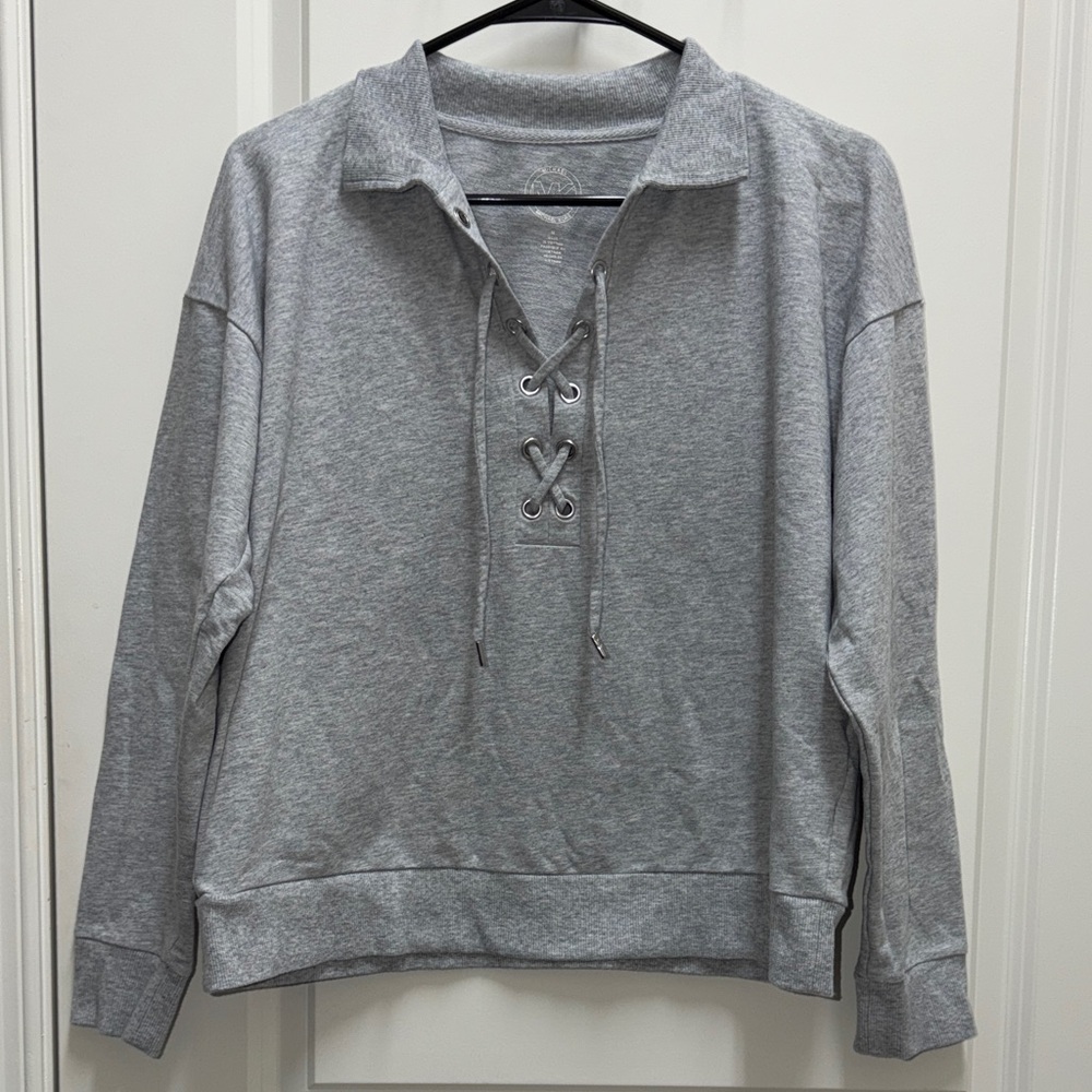 MICHAEL Michael Kors Heather Gray Lace-Up Long Sleeve Top